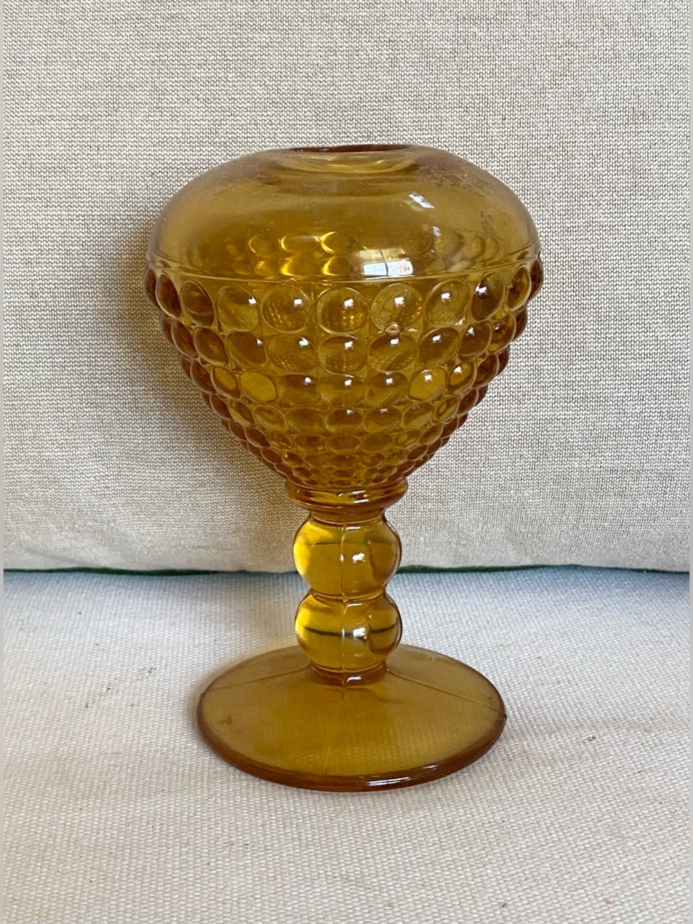 Vintage Viking Glass Amber Ivy Ball Vase Thousand Eye Bubble Pattern Goblet